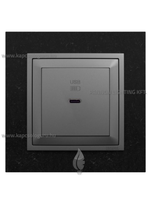 USB C gyorstöltő aljzat - 30W, IP20, szürke fedőlappal és Petra gránit kerettel - EFAPEL LOGUS 90
