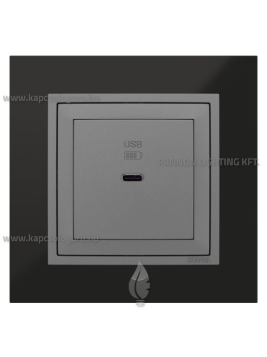 USB C gyorstöltő aljzat - 30W, IP20, szürke fedőlappal és Metallo nikkel kerettel - EFAPEL LOGUS 90