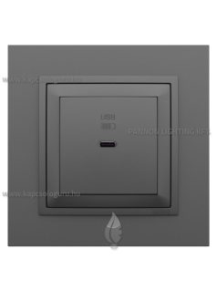   USB C gyorstöltő aljzat - 30W, IP20, szürke fedőlappal és Animato kerettel - EFAPEL LOGUS 90