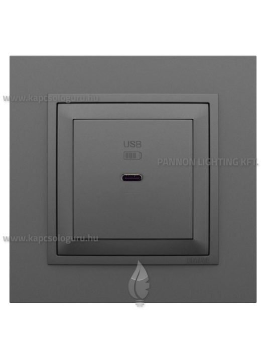 USB C gyorstöltő aljzat - 30W, IP20, szürke fedőlappal és Animato kerettel - EFAPEL LOGUS 90