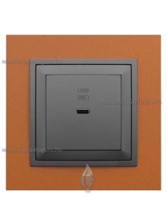   USB C gyorstöltő aljzat - 30W, IP20, szürke fedőlappal és Animato téglavörös kerettel - EFAPEL LOGUS 90