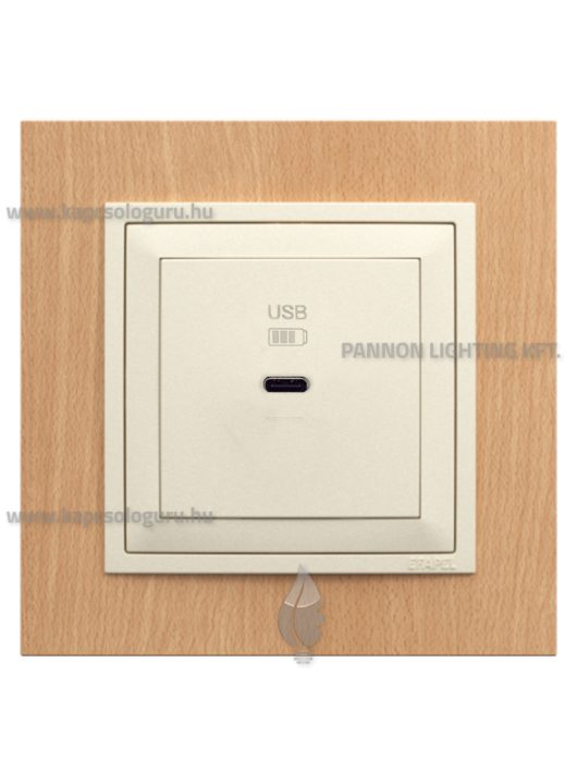 USB C gyorstöltő aljzat - 30W, IP20, gyöngyházfehér fedőlappal és Arbore bükk 1-es kerettel - EFAPEL LOGUS 90