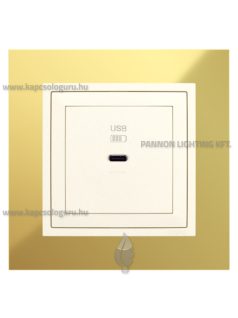   USB C gyorstöltő aljzat - 30W, IP20, gyöngyházfehér fedőlappal és Metallo arany 1-es kerettel - EFAPEL LOGUS 90