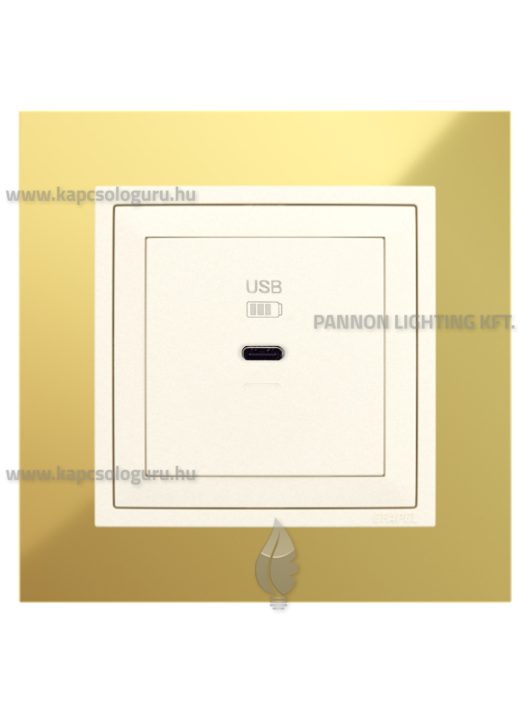USB C gyorstöltő aljzat - 30W, IP20, gyöngyházfehér fedőlappal és Metallo arany 1-es kerettel - EFAPEL LOGUS 90