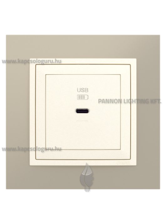 USB C gyorstöltő aljzat - 30W, IP20, gyöngyházfehér fedőlappal és Metallo titánium kerettel - EFAPEL LOGUS 90