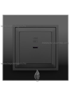   USB C gyorstöltő aljzat - 30W, IP20, fekete fedőlappal és Crystal fekete üveg 1-es kerettel - EFAPEL LOGUS 90