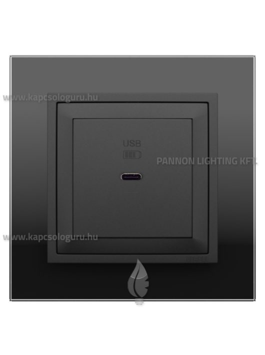 USB C gyorstöltő aljzat - 30W, IP20, fekete fedőlappal és Crystal fekete üveg 1-es kerettel - EFAPEL LOGUS 90