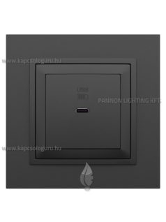   USB C gyorstöltő aljzat - 30W, IP20, fekete fedőlappal és Animato fekete 1-es kerettel - EFAPEL LOGUS 90