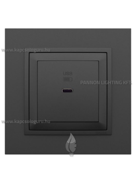 USB C gyorstöltő aljzat - 30W, IP20, fekete fedőlappal és Animato fekete 1-es kerettel - EFAPEL LOGUS 90