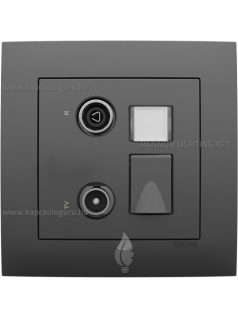   TV-Rádió-PC (RJ45) aljzat, csillagpontos, Cat. 6 UTP, IP20, szürke fedőlappal és Aquarella kerettel - EFAPEL LOGUS 90