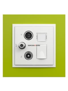   TV-Antenna-Rádió-PC (RJ45) aljzat, csillag, Cat. 6 UTP, jégfehér fedőlappal és Animato zöld kerettel - EFAPEL LOGUS 90