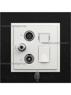   TV-Antenna-Rádió-PC (RJ45) aljzat, csillag, Cat. 6 UTP, jégfehér fedőlappal és Petra gránit kerettel - EFAPEL LOGUS 90