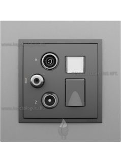   TV-Antenna-Rádió-PC (RJ45) aljzat, csillag, Cat. 6 UTP, szürke fedőlappal és Animato alumínium kerettel - EFAPEL LOGUS 90