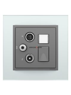   TV-Antenna-Rádió-PC (RJ45) aljzat, csillag, Cat. 6 UTP, szürke fedőlappal és Crystal üveg kerettel - EFAPEL LOGUS 90