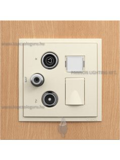   TV-Antenna-Rádió-PC (RJ45) aljzat, csillag, Cat. 6 UTP, gyöngyházfehér fedőlappal és Arbore bükk 1-es kerettel - EFAPEL LOGUS 90