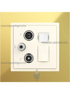   TV-Antenna-Rádió-PC (RJ45) aljzat, csillag, Cat. 6 UTP, gyöngyházfehér fedőlappal és Metallo arany 1-es kerettel - EFAPEL LOGUS 90