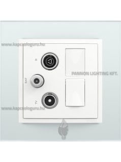   TV-Antenna-Rádió-PC (RJ45) aljzat, csillag, 2xCat. 6 UTP, jégfehér fedőlappal és Crystal üveg kerettel - EFAPEL LOGUS 90