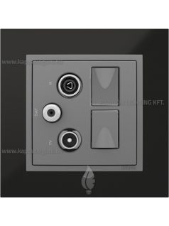  TV-Antenna-Rádió-PC (RJ45) aljzat, csillag, 2xCat. 6 UTP, szürke fedőlappal és Metallo nikkel kerettel - EFAPEL LOGUS 90