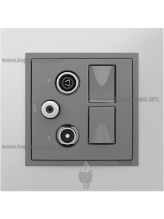   TV-Antenna-Rádió-PC (RJ45) aljzat, csillag, 2xCat. 6 UTP, szürke fedőlappal és Metallo alumínium kerettel - EFAPEL LOGUS 90